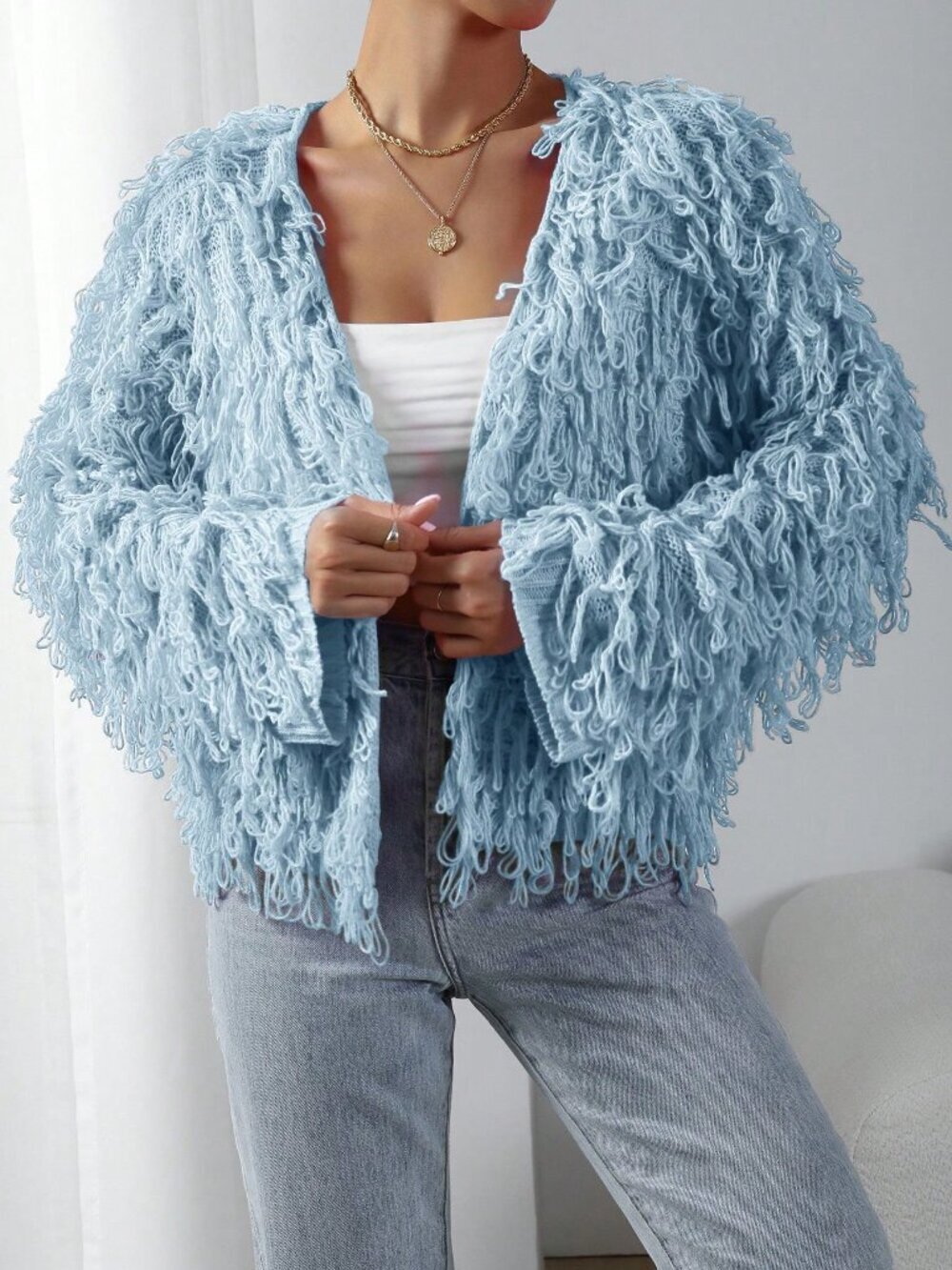 Women's Fringe Decor Casual Cardigan - Picture 6 of 7